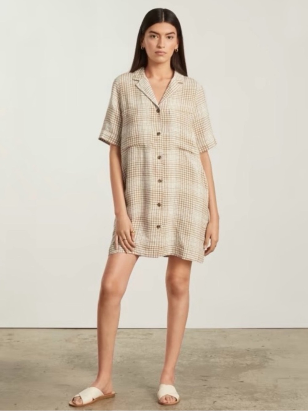 Everlane 100% Plaid Button-Down Shirt Mini Dress M Fall 90s Chic Cottagecore